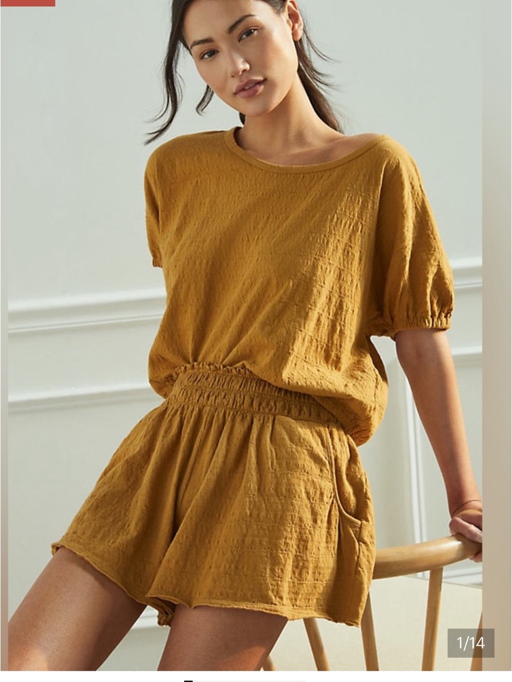 Daily Practice by Anthropologie Kimberly Shorts Set Size Medium Mustard Yellow